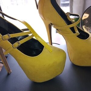 Yellow Platform Mary Jane High Heels